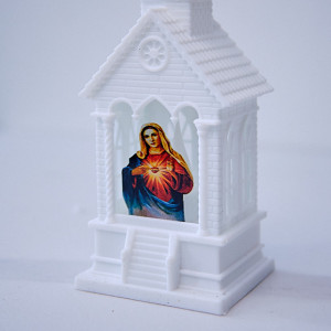 Decoratiune luminoasa in forma de capela cu ilustratie religioasa, Alb, cu LED, 17cm