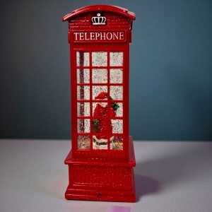 Decorațiune luminoasă și muzicală în formă de telefon londonez, cu decor de Crăciun, 27x10 cm, Rosu - Img 3