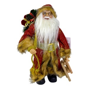 Decoratiune Mos Craciun, cu sanie si sacul plin de cadouri, 35 cm, Rosu