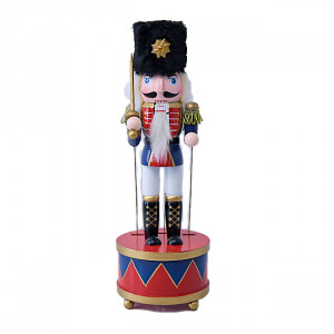 Decoratiune de Craciun, tip soldatel, Spargatorul de Nuci care canta, imbracat in uniforma festiva, Albastru, 33cm