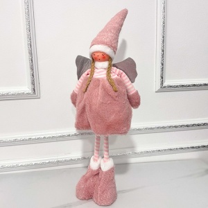 Decoratiune papusica in tematica de iarna, Elf in forma de înger, 62 cm, Roz