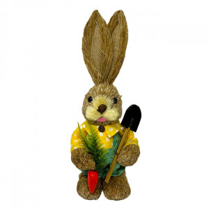 Decoratiune pentru Paste, iepuras gradinar cu lopata si morcov,  37cm