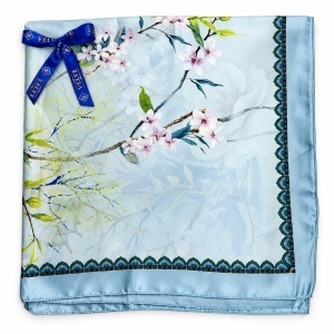 Esarfa premium dama cu imprimeu floral delicat, 70 x 70 cm, Bleu - Img 2