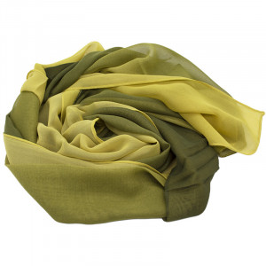 Esarfa satinata de dama, in cutie cadou, Verde olive-galben, 163x50 cm - Img 2
