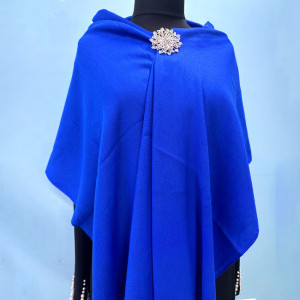 Esarfa tip sal Belladona, din material subtire, cu franjuri si emblema, Albastru, 180x65 cm