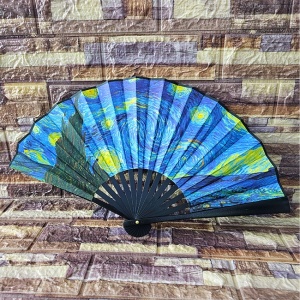 Evantai model japonez, pliabil imprimat pe ambele parti, Noaptea înstelată, Van Gogh 1