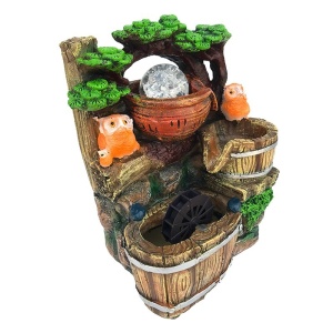 Fantana electrica Owl Village, din rasina, casa cu bufnite, 18x26 cm - Img 2