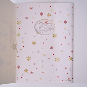 Felicitare Muzicală de Crăciun 'Stele Aurii', alba, cu plic inclus - 20 x 15 cm