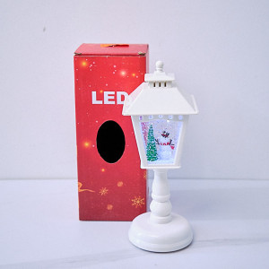 Felinar englezesc muzical tip decoratiune de Craciun, cu LED, 21 cm, Alb SnowMan 2