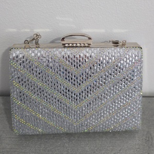 Geanta clutch pentru evenimente SUN POP, cu strasuri multicolore, Argintiu - Img 5