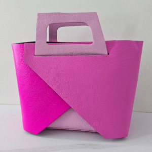 Geanta dama din piele naturala texturata Chest, cu borseta detasabila, Fucsia