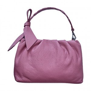 Geanta dama, UrbanElegance, din piele naturala cu fundita decorativa si detalii hobo, Lila