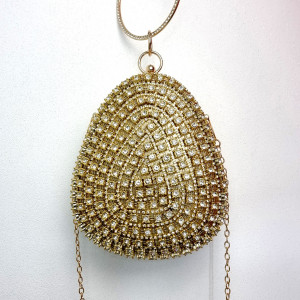 Geanta de ocazie, Glitter Drop, cu maner rotund fix si lant detasabil, Auriu