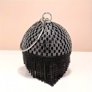 Geanta de ocazie, Shining Sphere, cristale, aspect geometric si laturi metalice, Negru