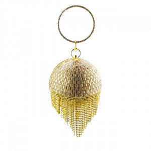 Geanta de ocazie, Shining Sphere, cristale, aspect geometric si laturi metalice, Auriu 4