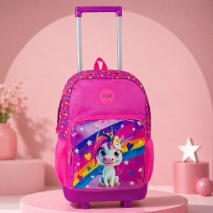 Ghiozdan cu troller Unicorn pentru fete, 45x32x16,5 cm, Roz-Mov - Img 5