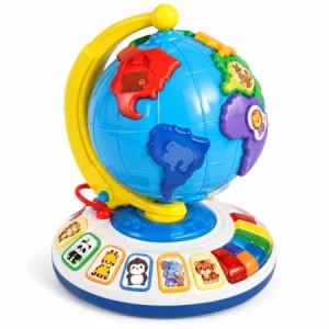 Glob educativ interactiv pentru copii, cu animale, continente si clape colorate, 28,5 cm - Img 3
