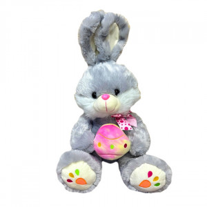Iepure de plus Easter Riko, cu nas roz si cu ou in labute, inaltime 70cm, Gri