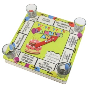 Joc „La multi ani!” cu 4 pahare shot, 25×25 cm