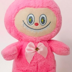 Jucarie de plus iepuras in stil Labubu, cu funda, 30 cm, Fucsia - Img 2