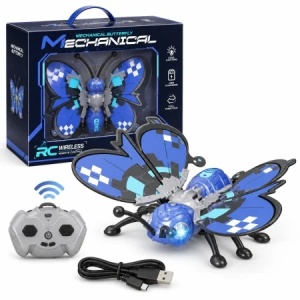 Jucarie fluture cu telecomanda R/C, lumini LED si incarcare USB, 3 ani+