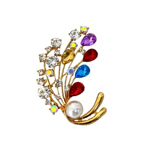 Martisor brosa Pearl Bouquet, cu cristale si perle artizanale, in suport elegant, Multicolor - Img 5