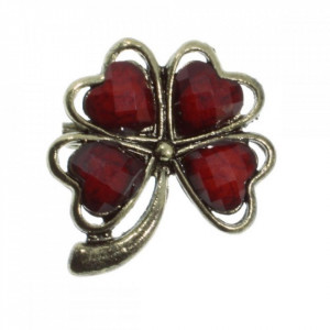 Martisor brosa, trifoi cu patru foi, piatra rosie - Img 1