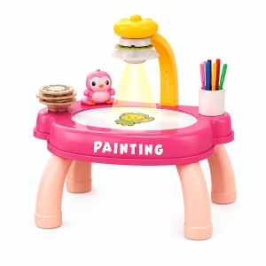 Masuta de desen cu proiector pentru copii, Painting Projector, cu markere si sabloane, roz