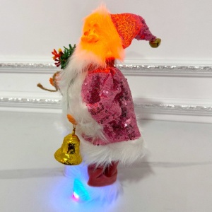 Mos Craciun animat cu clopotel si sac de cadouri, luminite colorate, imbracat festiv cu haina paiete, cm, Roz