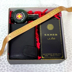 Pachet Amigos, parfum arabesc Apa de parfum Saheb 50ml, Lichior Zwack Unicum 0.04L, portcard piele naturala, Negru - Img 5