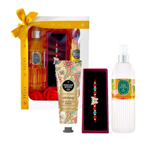 Pachet Beauty, apa de colonie 150ml Eyup Sabri-Tuncer, crema de maini si de corp 50ml Eyup Sabri-Tuncer, trandafiri din sapun, bratar a cu snur, in cutie cadou, Portocaliu
