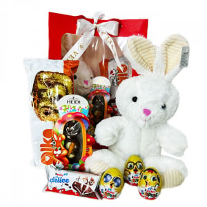 Pachet cadou Paste Bunny Joy cu iepuras de plus alb si dulciuri Kinder - Img 4