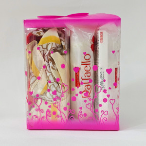 Pachet cadou pentru femei Oriental Style, cu parfum arabesc Zahoor Al Reef de la Ard Al Zaafaran, esarfa satinata Soft D 70x70 si doua pachete praline Raffaello, in cutie eleganta, Bej 1