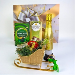 Pachet Christmas Delight, cafea Doncafe Selected, ciocolata Ferrero Rocher, Bottega Gold 200 ml si Sanie Decorativă 15x10 cm, in punga cadou - Img 3