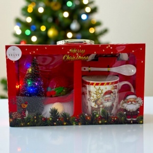 Pachet de Craciun, cu spiridus decorativ si set ceramic Santa's Milk Dinner, in cutie tematica, Model IV, 29x17x89 cm - Img 2