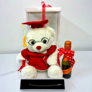 Pachet Graduate, Ursulet de plus cu toca, bratara Tennis cu cristale din zirconiu si o sticla de Prosecco Mionetto 200ml in cutie cadou - Img 4