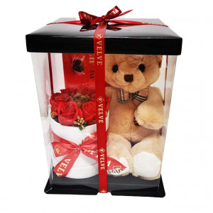 Pachet Magic, Aranjament floral, Ursulet de plus si Praline Mon Cheri