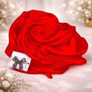 Pachet Silky pentru femei, cu esarfa eleganta si brosa, in cutie eleganta, Rosu - Img 2