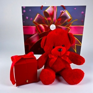 Pachet Special Valentine cu ursulet de plus, cutie cu sertar, trandafir de sapun și cercei cu zirconiu - Img 5