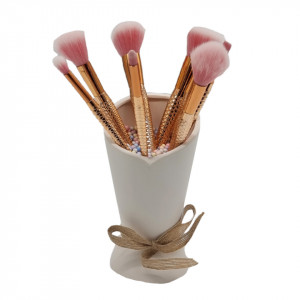 Pachet suport ceramic Bow, alb, cu set pensule incluse