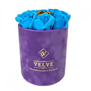 Pachet cadou Velvet, cu 9 trandafiri de sapun, in cutie mov de catifea, Blue/Auriu, suport bijuterii in forma de silueta si pantof 3