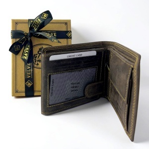 Portofel barbati Regalo Reale, din piele naturala, model Rally Car, Maro, 10x12 cm - Img 2