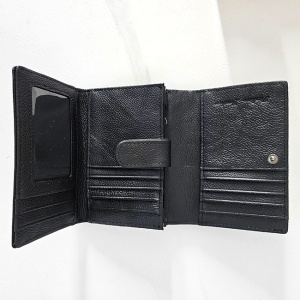 Portofel Leather Collections dama din piele naturala cu logo 10x18, Negru