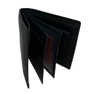Portofel pentru barbati, Hassionses, piele naturala, negru, 10 x 23 cm
