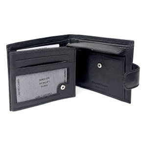 Portofel premium pentru barbati Regalo Reale din piele naturala, cu protectie RFID impotriva clonarii cardurilor, design trifold, Negru, 12x10 cm - Img 2