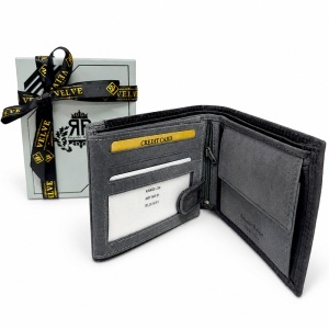 Portofel premium pentru barbati Regalo Reale, din piele naturala, design bifold, Gri, 12x10 cm - Img 2