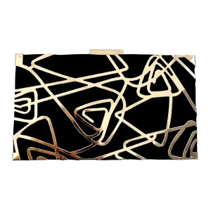Poseta eleganta tip plic Melba, cu design abstract, inchidere superioara si lant detasabil, Negru/Auriu - Img 7