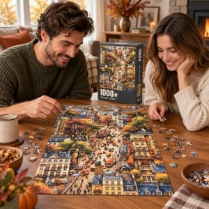 Puzzle Ancient Street, 1000 piese, strada europeana in peisaj de toamna, multicolor - Img 3