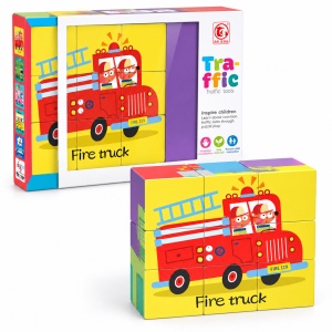 Puzzle educativ 6 in 1 cu vehicule, 9 cuburi, 3+ ani - Img 3