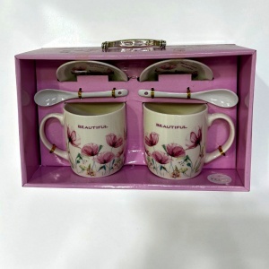 Set 2 cani ceramice Beautiful Season cu lingurite si farfurii - Img 3